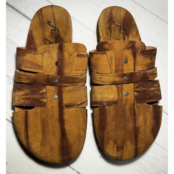 Free People Shoes Womens Size 37 6.5-7 Brown Suede Strappy Slide Sandals Boho - Picture 1 of 10